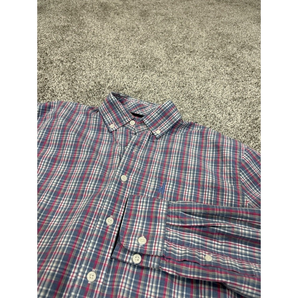 johnnie O‎ Hangin Out Mens Plaid Button Down Shirt Blue Pink Small Casual